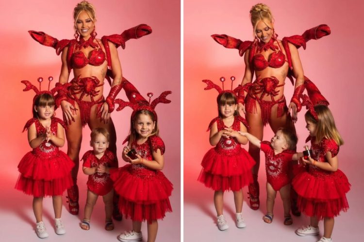 Virginia e os filhos fantasiados