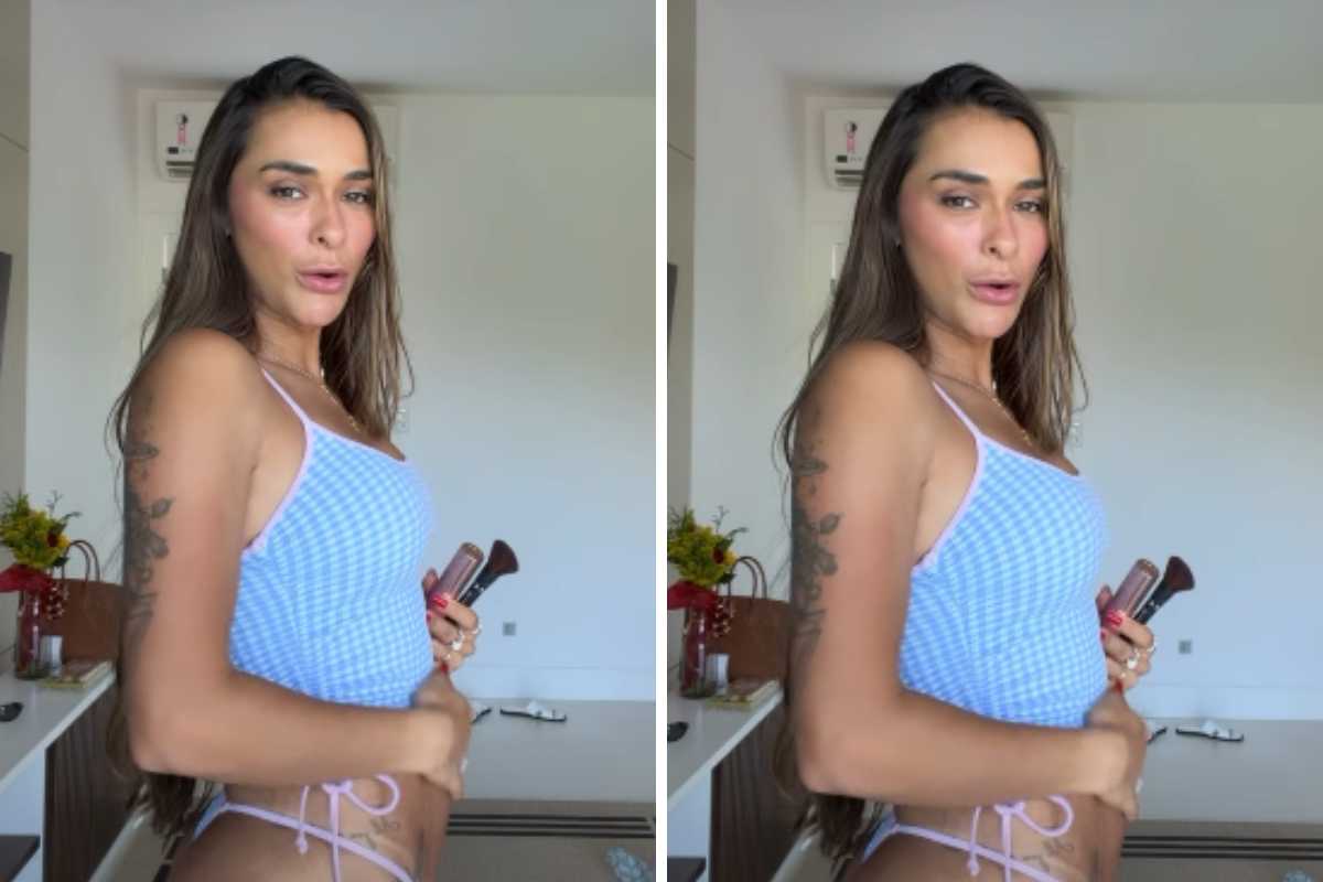 fotomontagem de tainá militão exibindo barriguinha de grávida