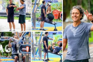 Marcos Palmeira se exercita ao ar livre