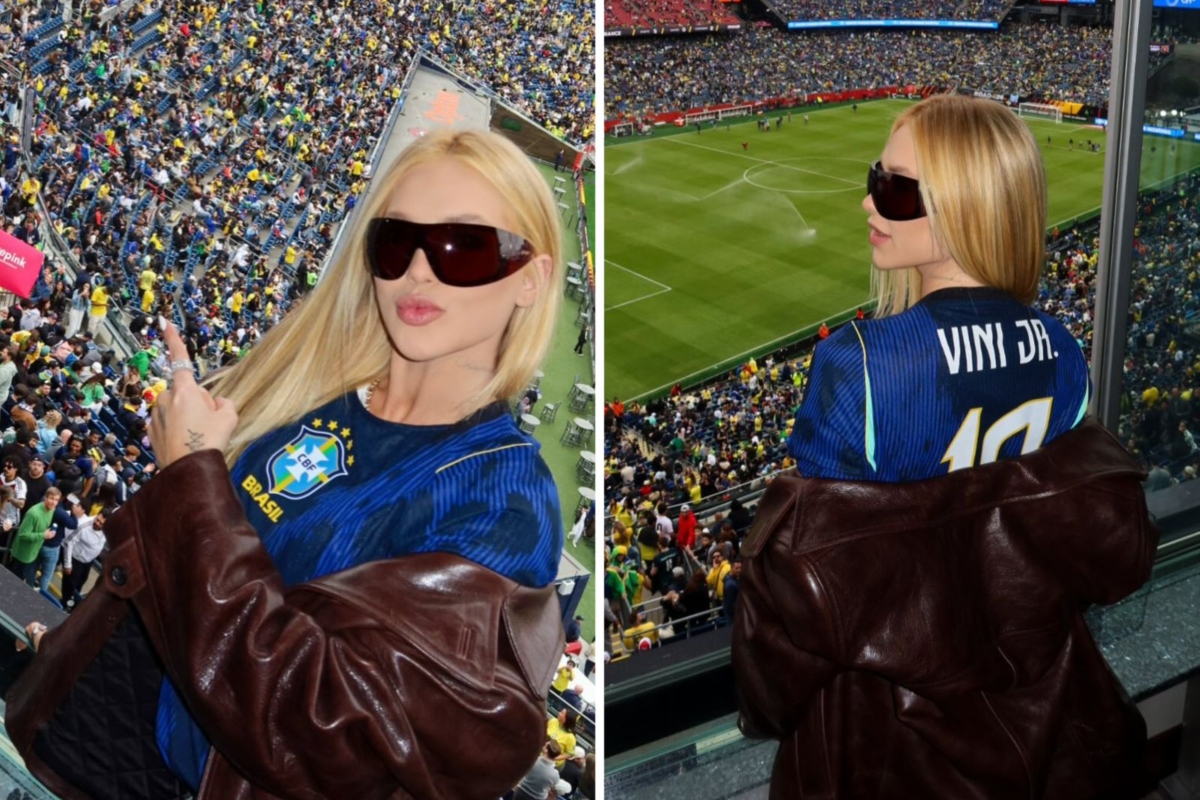 Virginia assiste jogo do Brasil e homenageia o Vini Jr