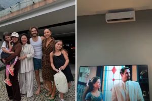 Família Sato assiste Nicolas Prattes na TV