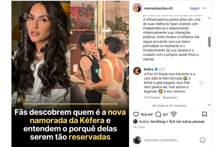 Kéfera defende namorada em postagem
