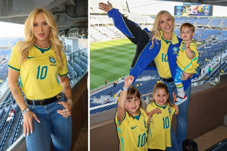 Virginia e os filhos assistem amistoso da Seleção Brasileira