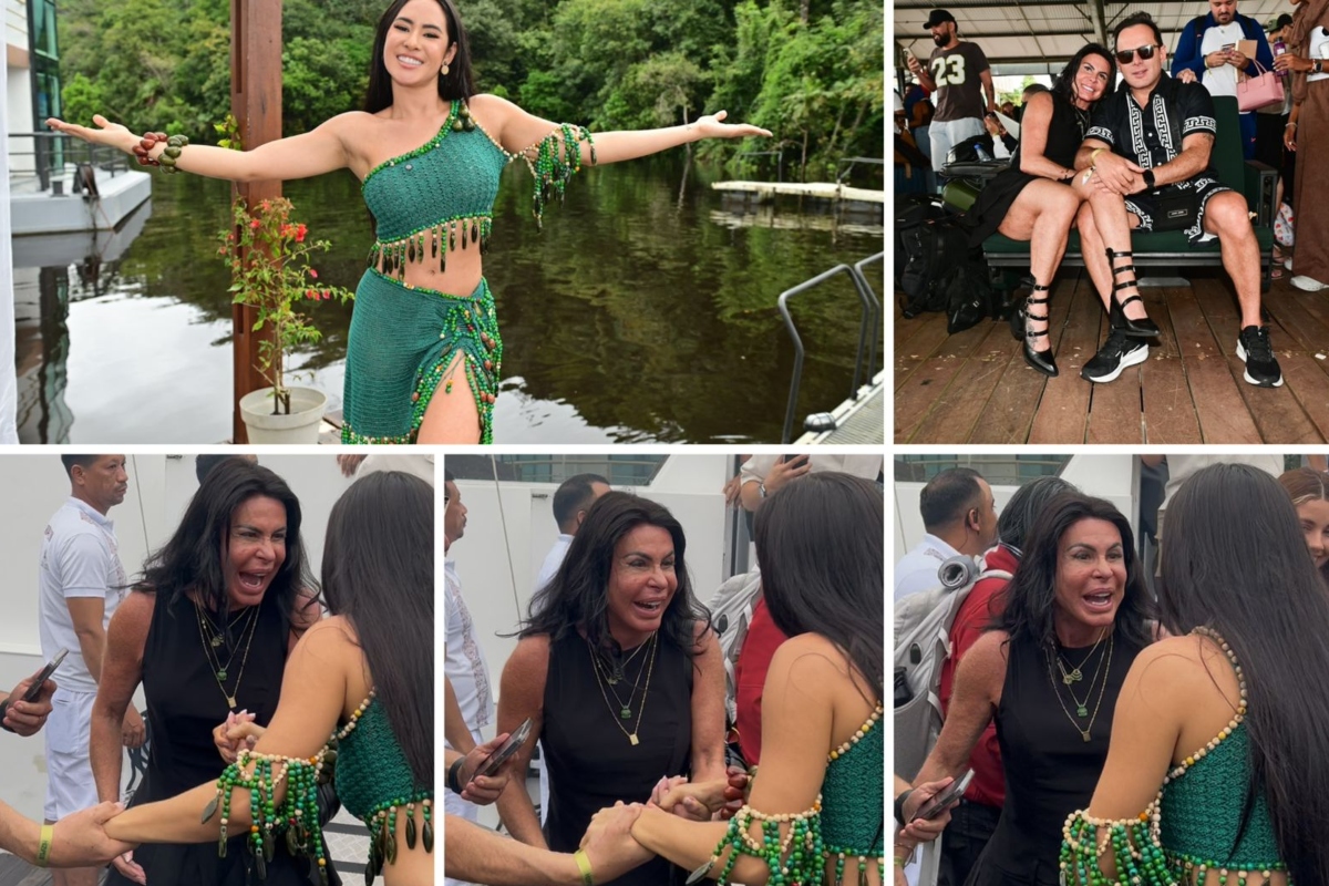 Isabelle Nogueira recebe os convidados, entre eles, Gretchen e e o marido