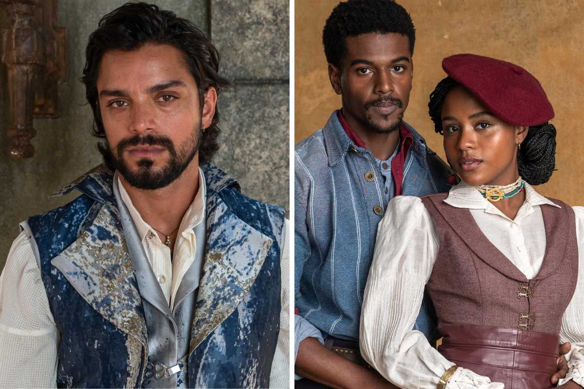 fotomontagem de omar (rodrigo simas) e tonho (ronald sotto) com alika (duda santos) em a nobreza do amor