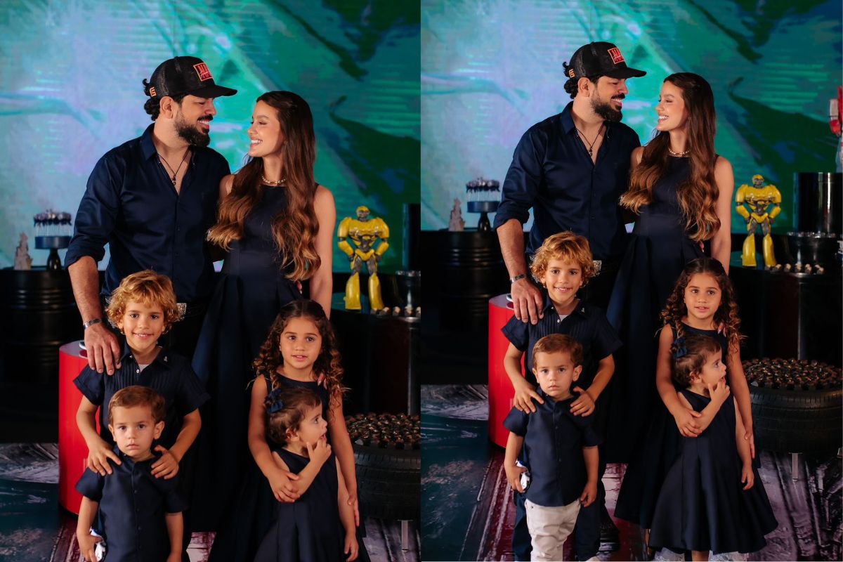 Sorocaba e Biah Rodrigues com os filhos