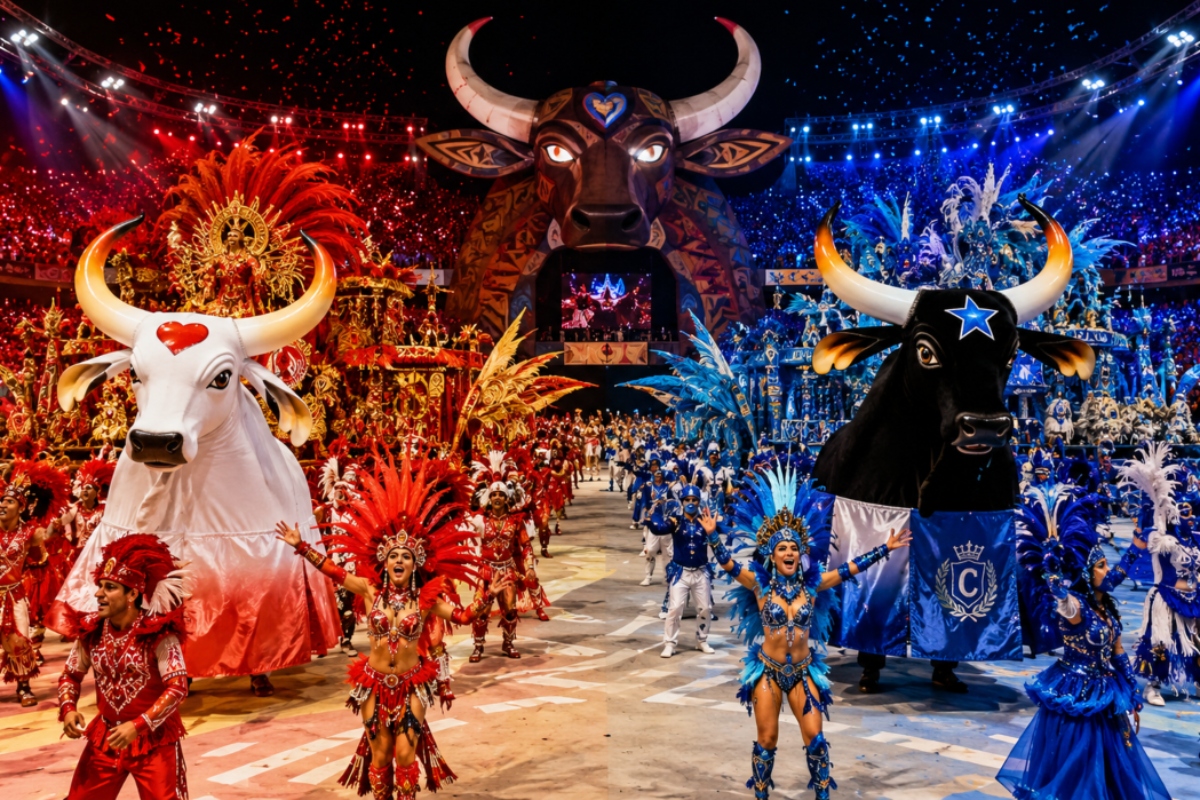 Os bois Garantido e Caprichoso disputam o Festival de Parintins