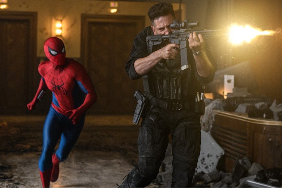 Cena de "Homem-Aranha: Um Novo Dia" com Justiceiro