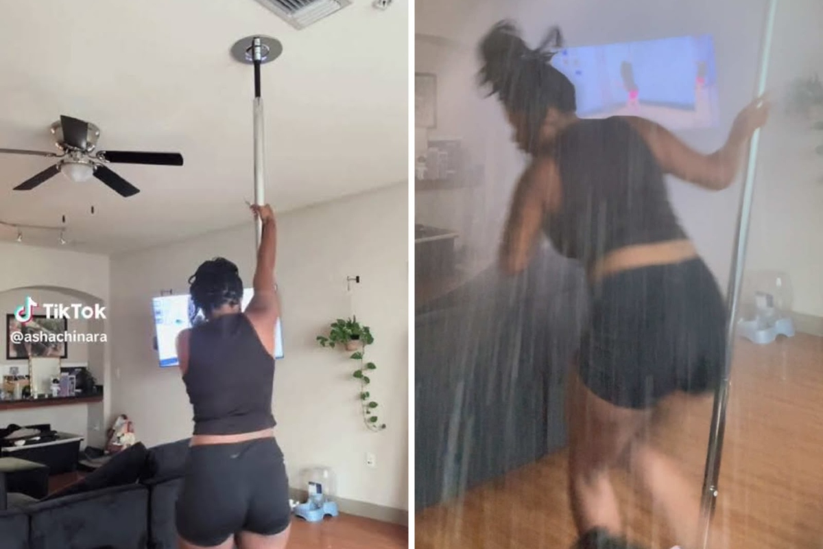 Dançarina de pole dance inunda o apartamento