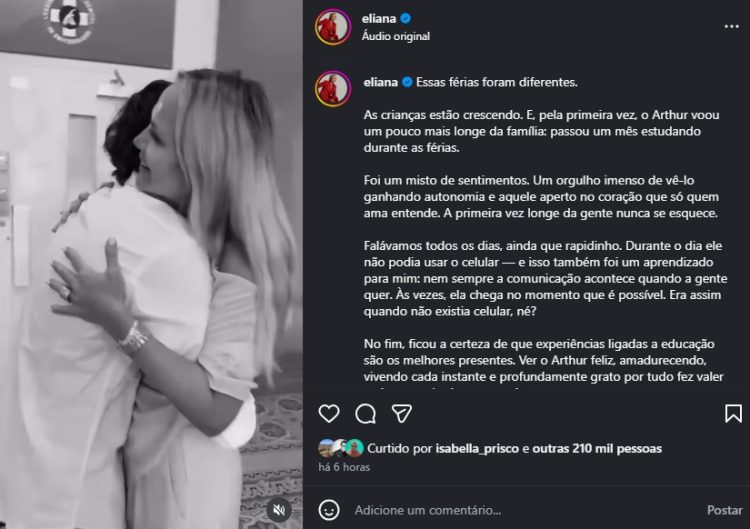 Publicação de Eliana no Instagram