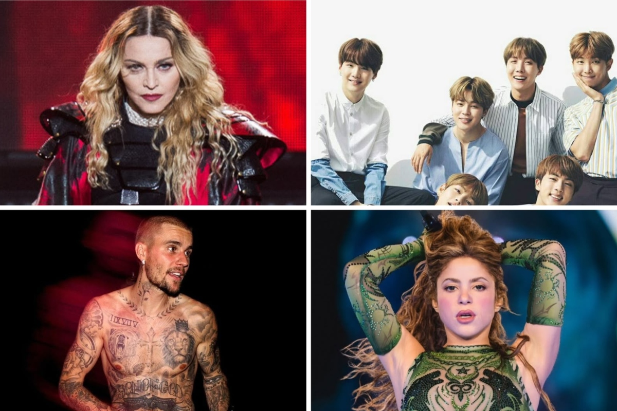 Madonna, BTS, Justin Bieber e Shakira