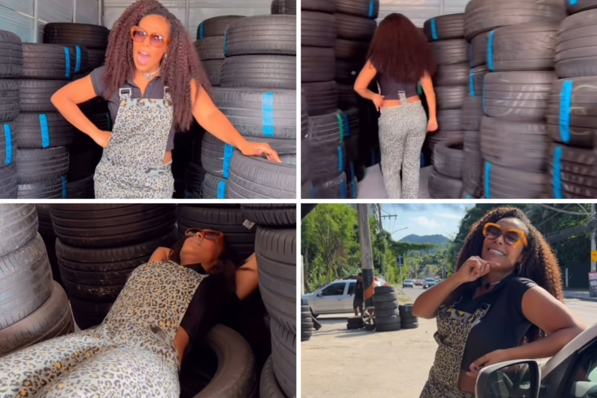 Sol Vega faz publi em borracharia