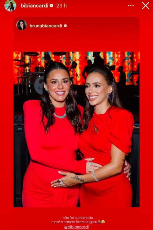 Grávidas, Bianca e Bruna Biancardi usam mesmo look