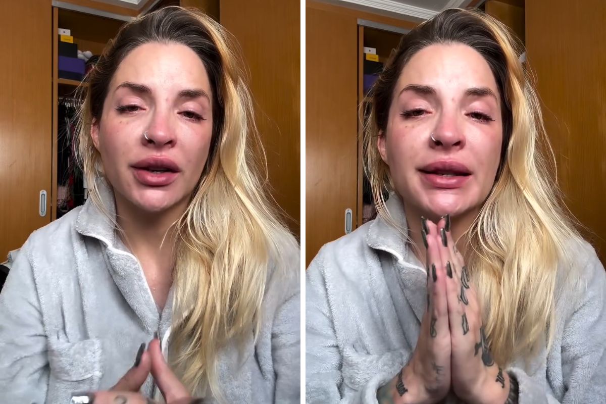 Chorando, Clara Aguilar denuncia ex por agressão