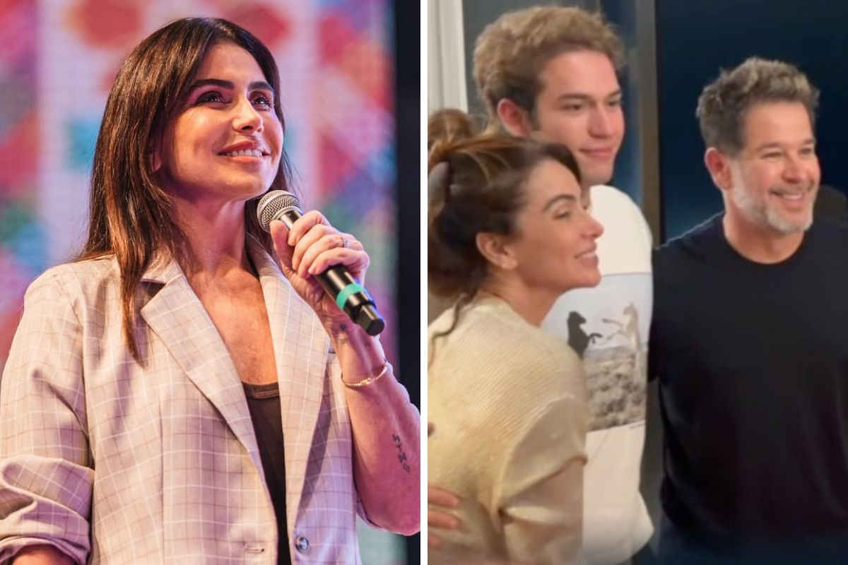 Giovanna Antonelli em palestra e com filho Pietro e Murilo Benício