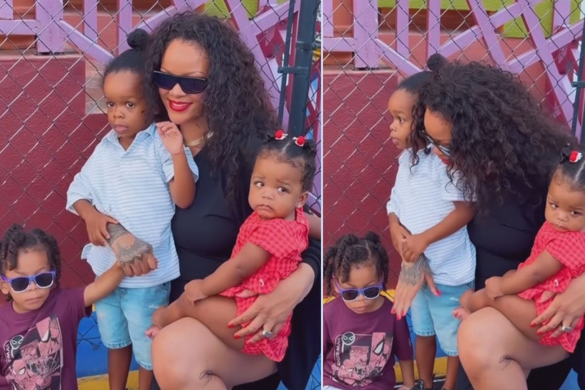Rihanna com os filhos RZA, Riot e Rocki Irish