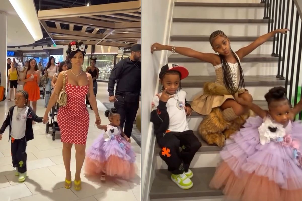 Cardi B com os filhos Wave e Blossom