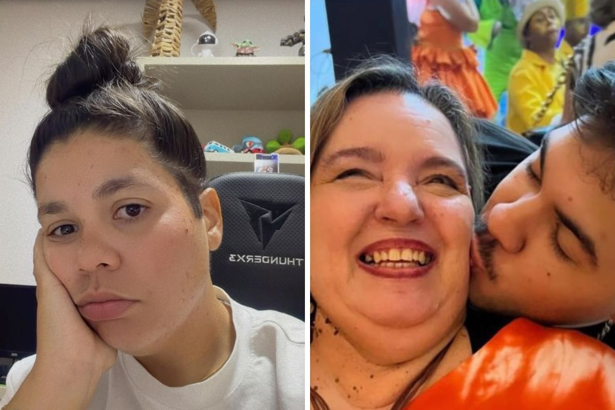 Influenciadora Gabô Pantaleão e Álvaro beijando sua mãe